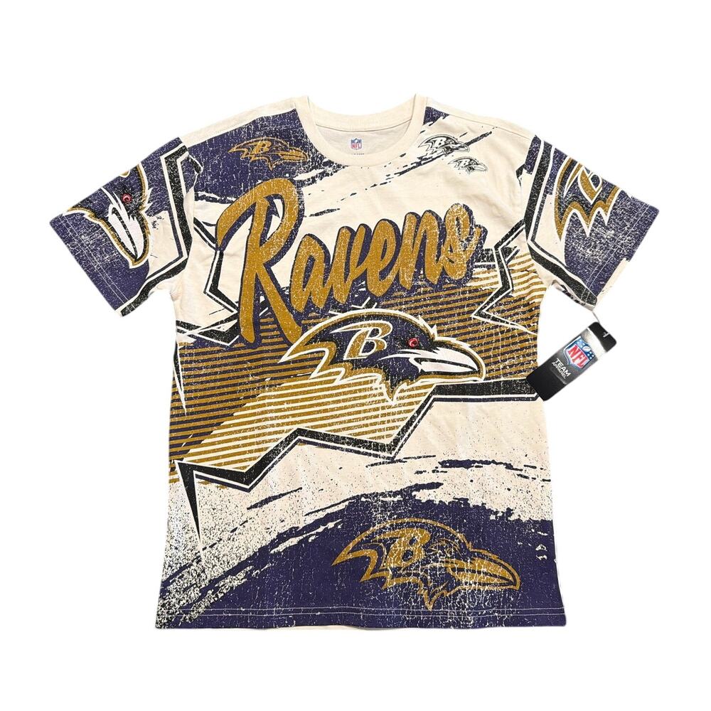 NWT Baltimore Ravens Youth Allover Graphic T-Shirt, Size Large 14/16